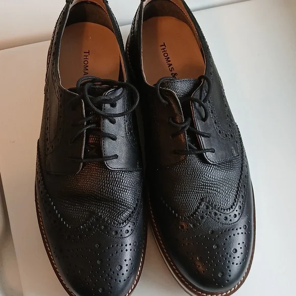 Thomas & Vine Men's Conrad Wingtip Derby Leather Dress Shoes Black Sz US 9.5 - Picture 2 of 9